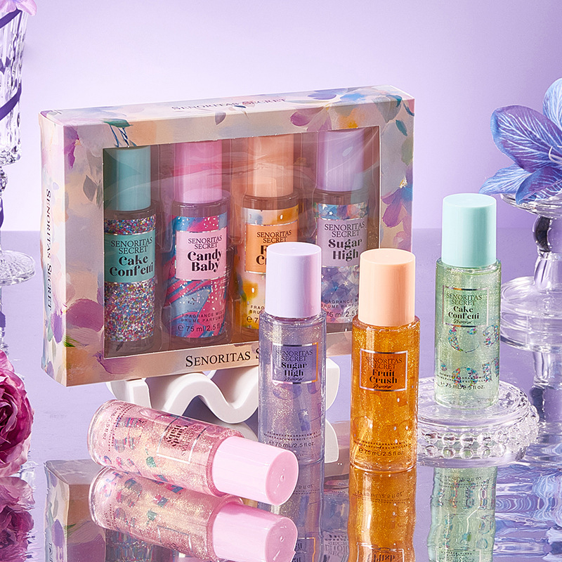 4ks 75ml*4 parfumovaná voda s kvetinovým telovým sprejom pre ženy, ovocný 75ml, darčeková súprava na telo
