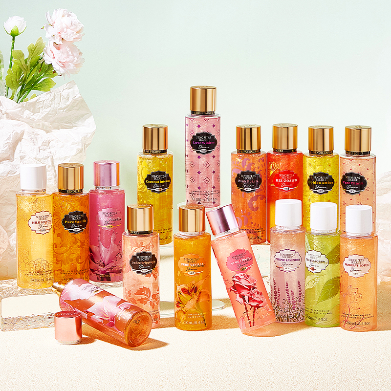 250 ml telový sprej parfumovaný trblietavý sprej s kvetinovou vôňou jemná hmla Body Splash Mist pre ženy