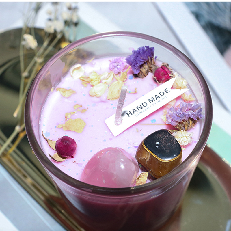 100 g Home Decor Ručne vyrábaný sójový vosk Aromaterapia Ekologická sviečka s vysokým krištáľovým kameňom s vôňou suchých kvetov na oslavy Narodeninový darček